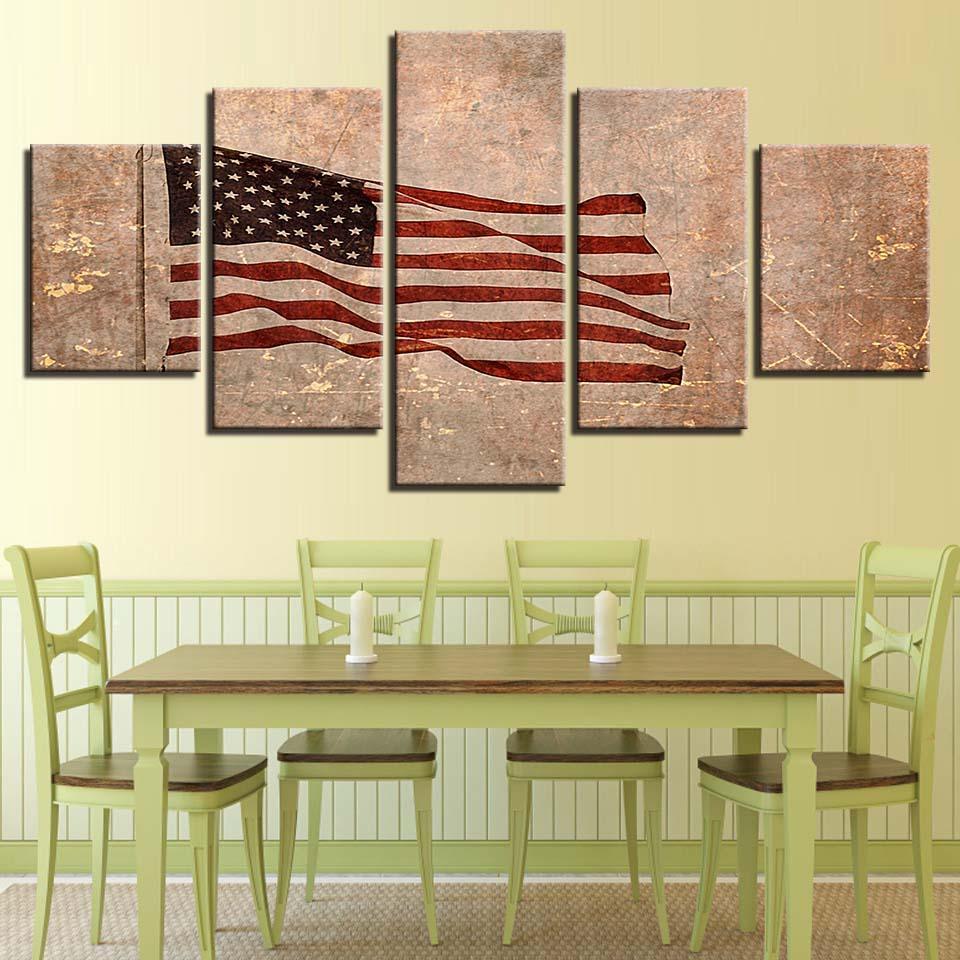 American Flag 5 Piece HD Multi Panel Canvas Wall Art Frame-Original Frame