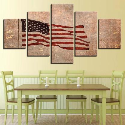 American Flag 5 Piece HD Multi Panel Canvas Wall Art Frame-Original Frame