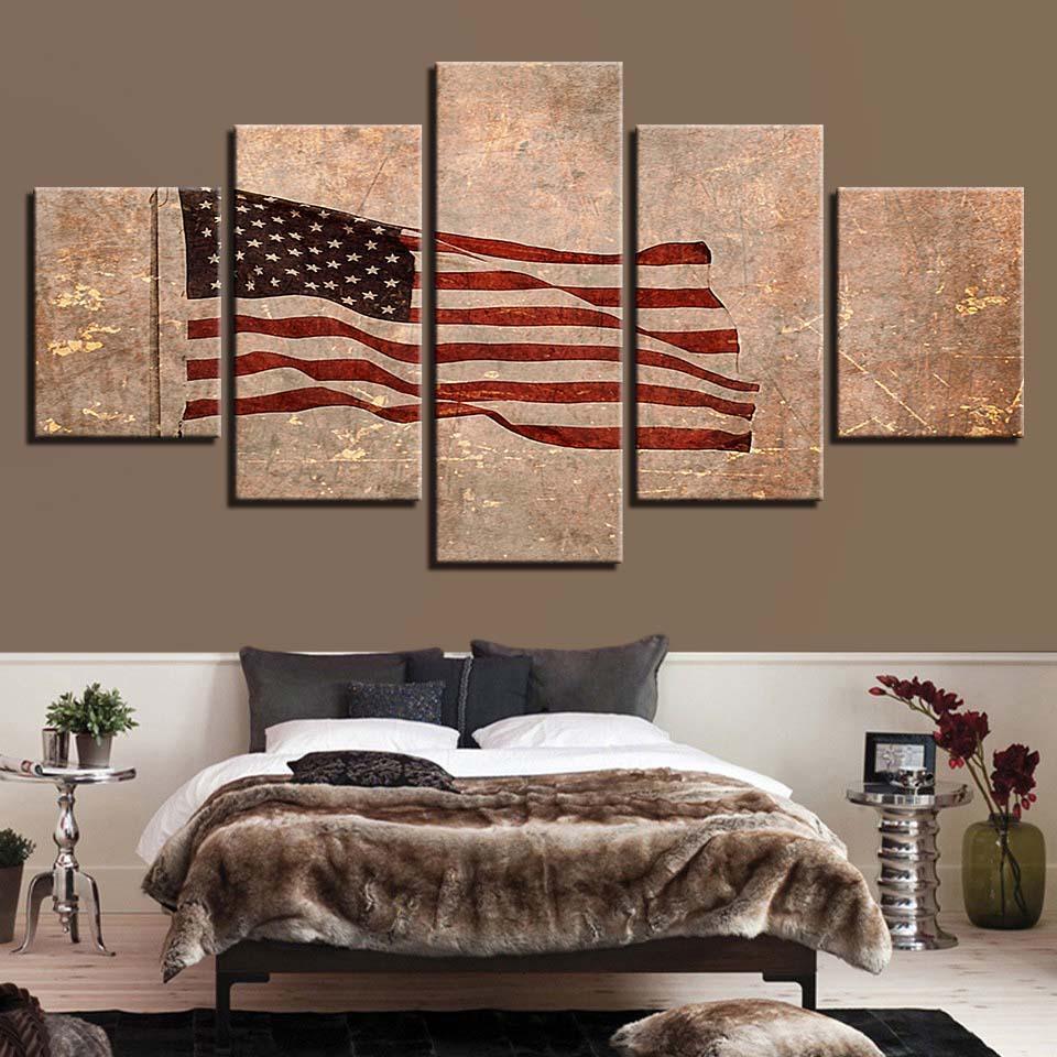 American Flag 5 Piece HD Multi Panel Canvas Wall Art Frame-Original Frame