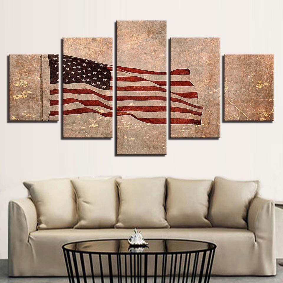 American Flag 5 Piece HD Multi Panel Canvas Wall Art Frame-Original Frame