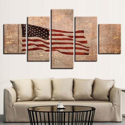 American Flag 5 Piece HD Multi Panel Canvas Wall Art Frame-Original Frame