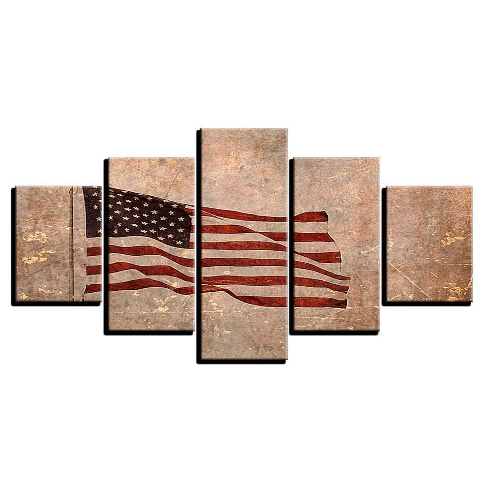 American Flag 5 Piece HD Multi Panel Canvas Wall Art Frame-Original Frame