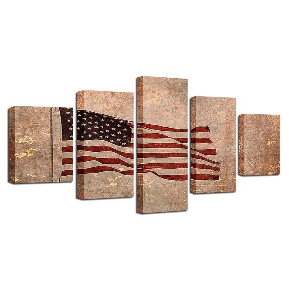 American Flag 5 Piece HD Multi Panel Canvas Wall Art Frame-Original Frame
