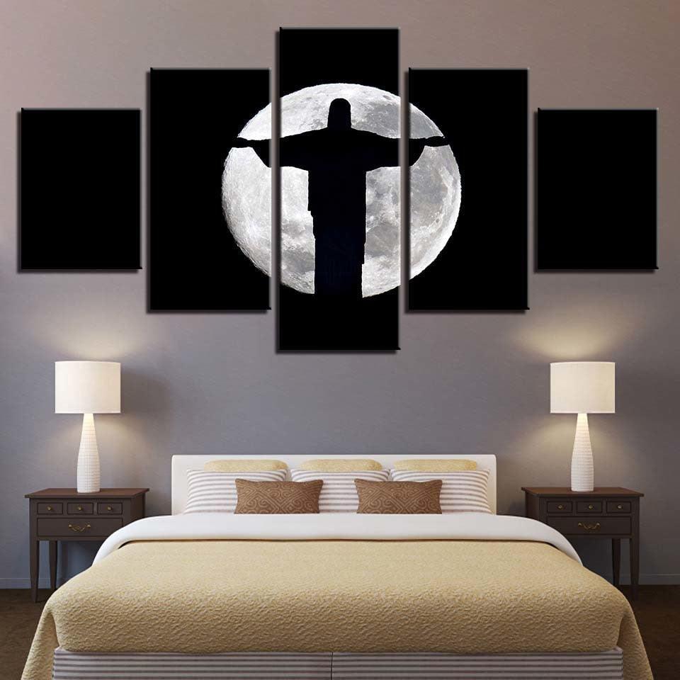 Jesus Christ Moon Shadow 5 Piece HD Multi Panel Canvas Wall Art Frame-Original Frame