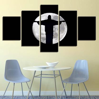 Jesus Christ Moon Shadow 5 Piece HD Multi Panel Canvas Wall Art Frame-Original Frame