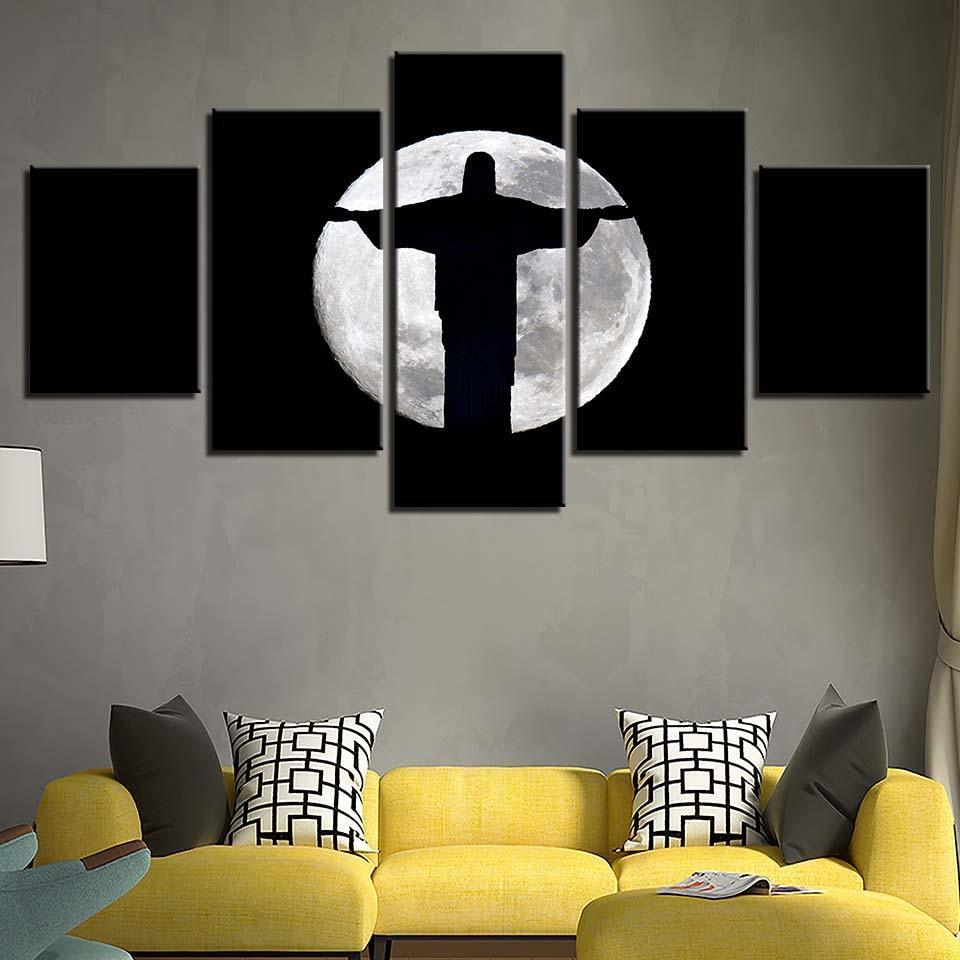 Jesus Christ Moon Shadow 5 Piece HD Multi Panel Canvas Wall Art Frame-Original Frame