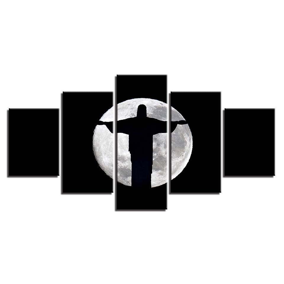 Jesus Christ Moon Shadow 5 Piece HD Multi Panel Canvas Wall Art Frame-Original Frame