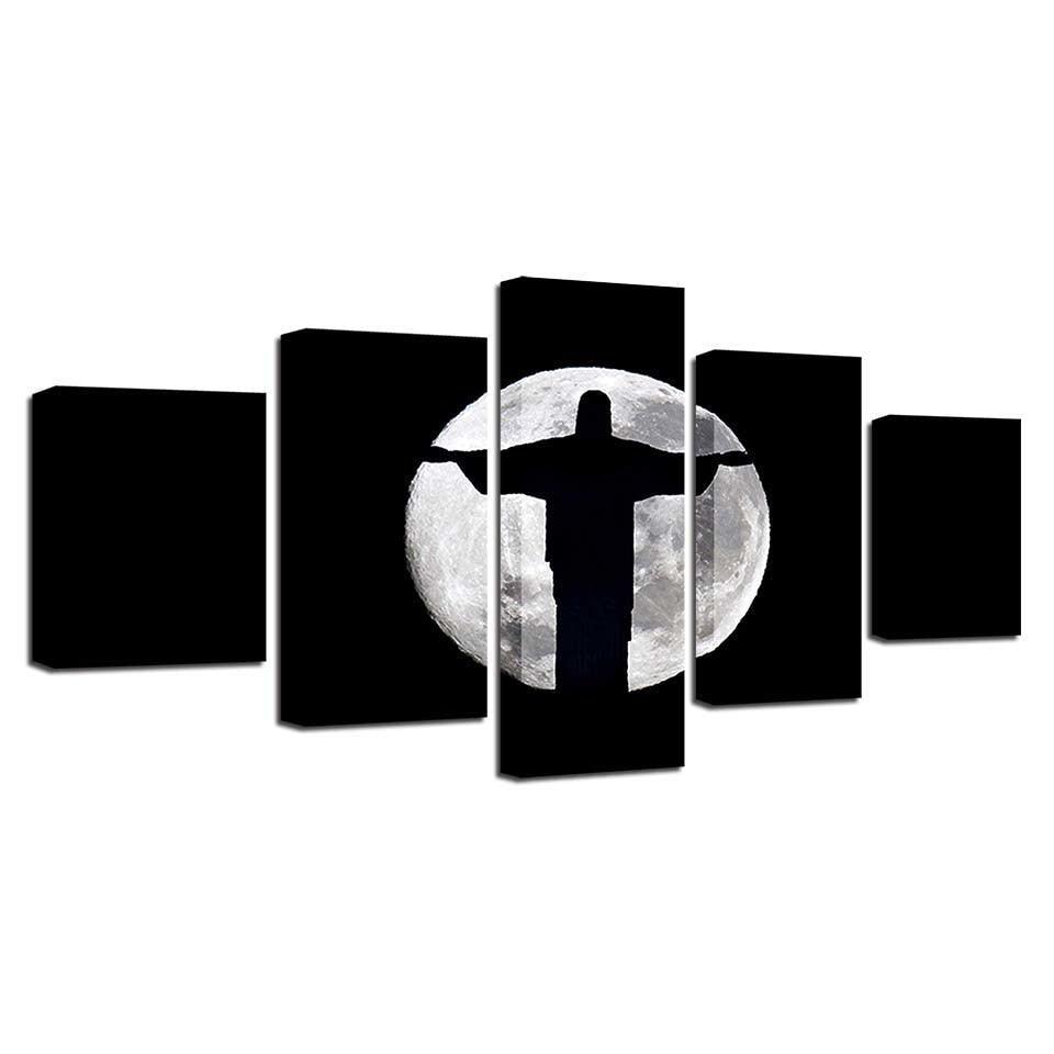 Jesus Christ Moon Shadow 5 Piece HD Multi Panel Canvas Wall Art Frame-Original Frame
