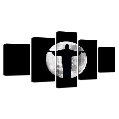 Jesus Christ Moon Shadow 5 Piece HD Multi Panel Canvas Wall Art Frame-Original Frame