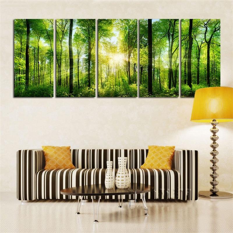 Trees And Sunshine 5 Piece HD Multi Panel Canvas Wall Art-Original Frame