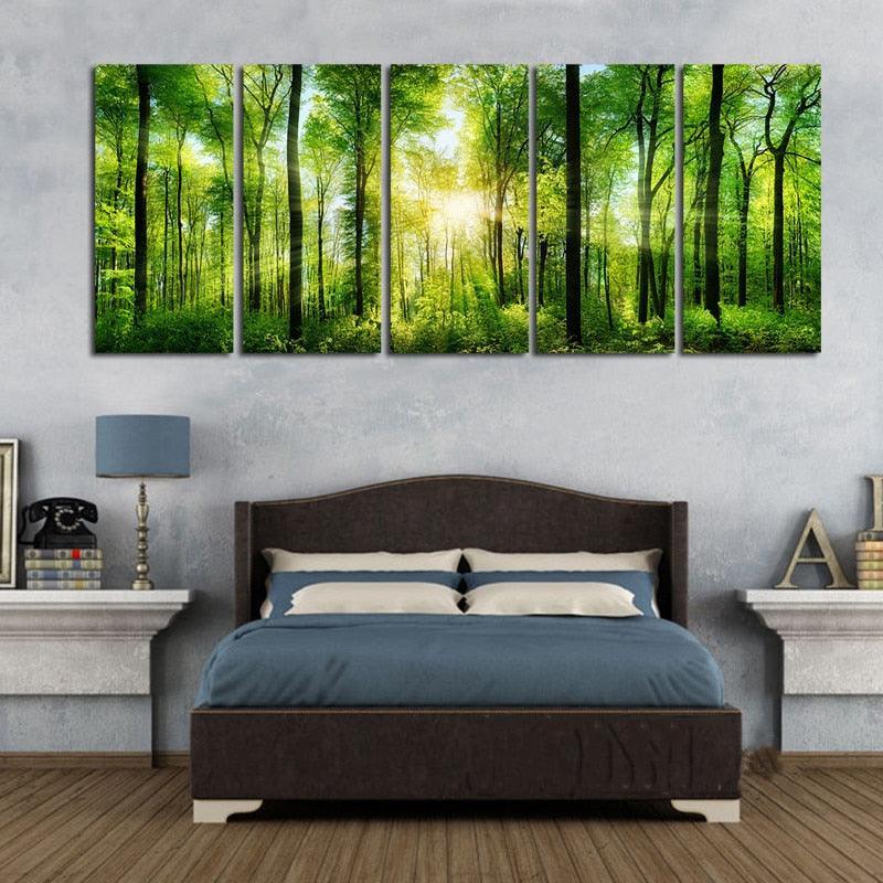 Trees And Sunshine 5 Piece HD Multi Panel Canvas Wall Art-Original Frame
