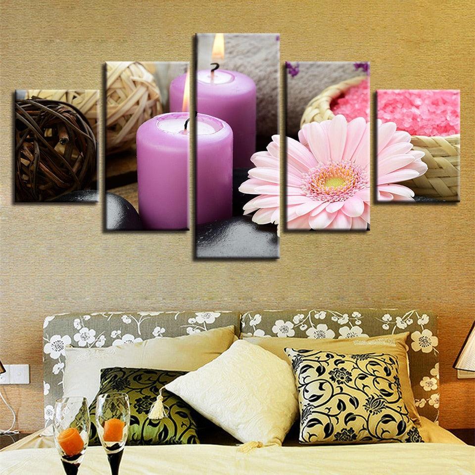 Gerbera Jamesonii Bolus 5 Piece HD Multi Panel Canvas Wall Art Frame-Original Frame