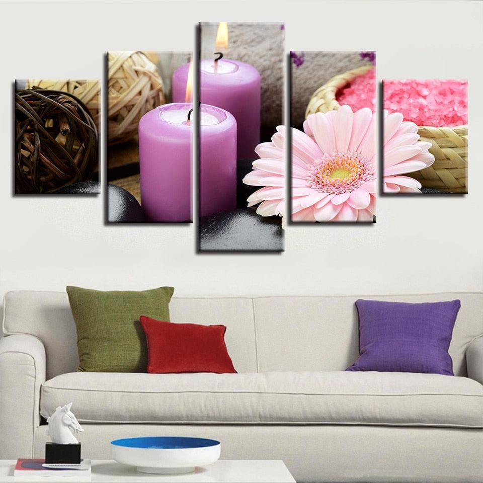 Gerbera Jamesonii Bolus 5 Piece HD Multi Panel Canvas Wall Art Frame-Original Frame