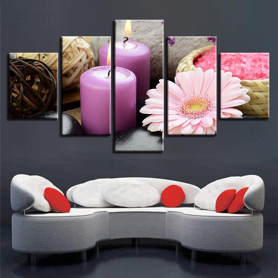 Gerbera Jamesonii Bolus 5 Piece HD Multi Panel Canvas Wall Art Frame-Original Frame