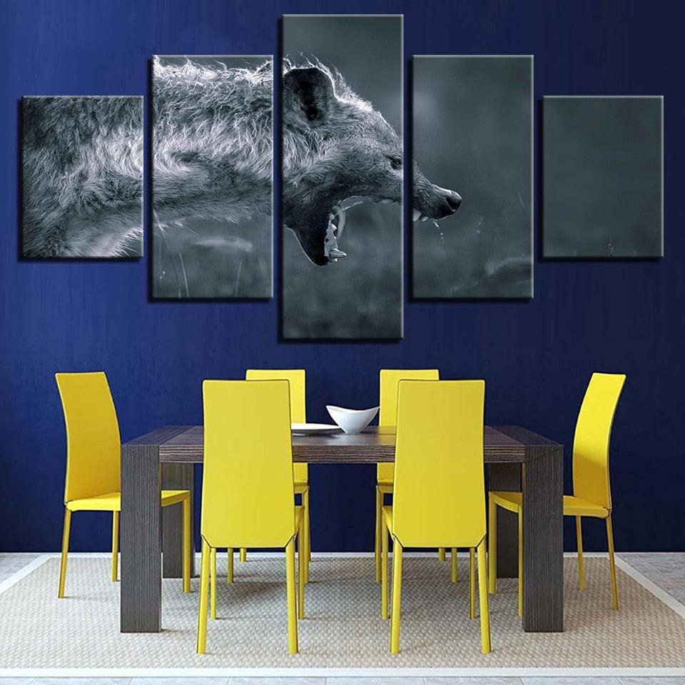 Fierce Hyena 5 Piece HD Multi Panel Canvas Wall Art Frame-Original Frame