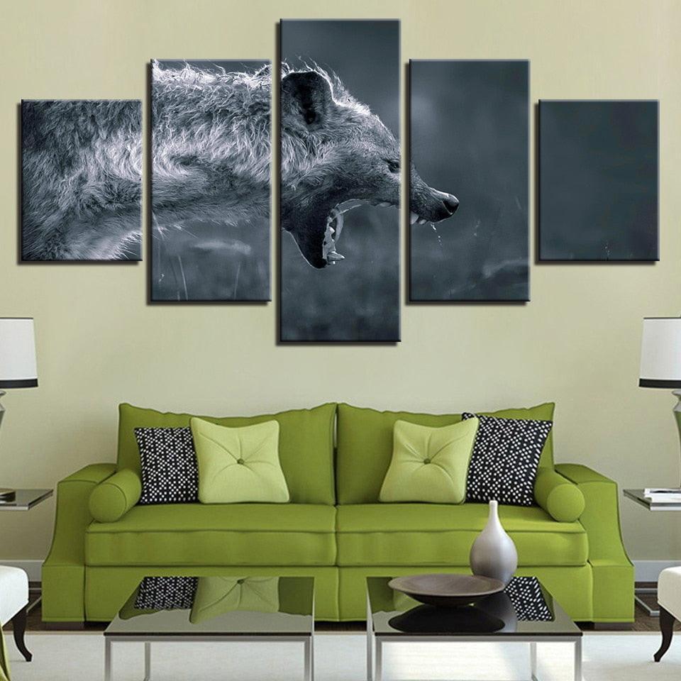 Fierce Hyena 5 Piece HD Multi Panel Canvas Wall Art Frame-Original Frame