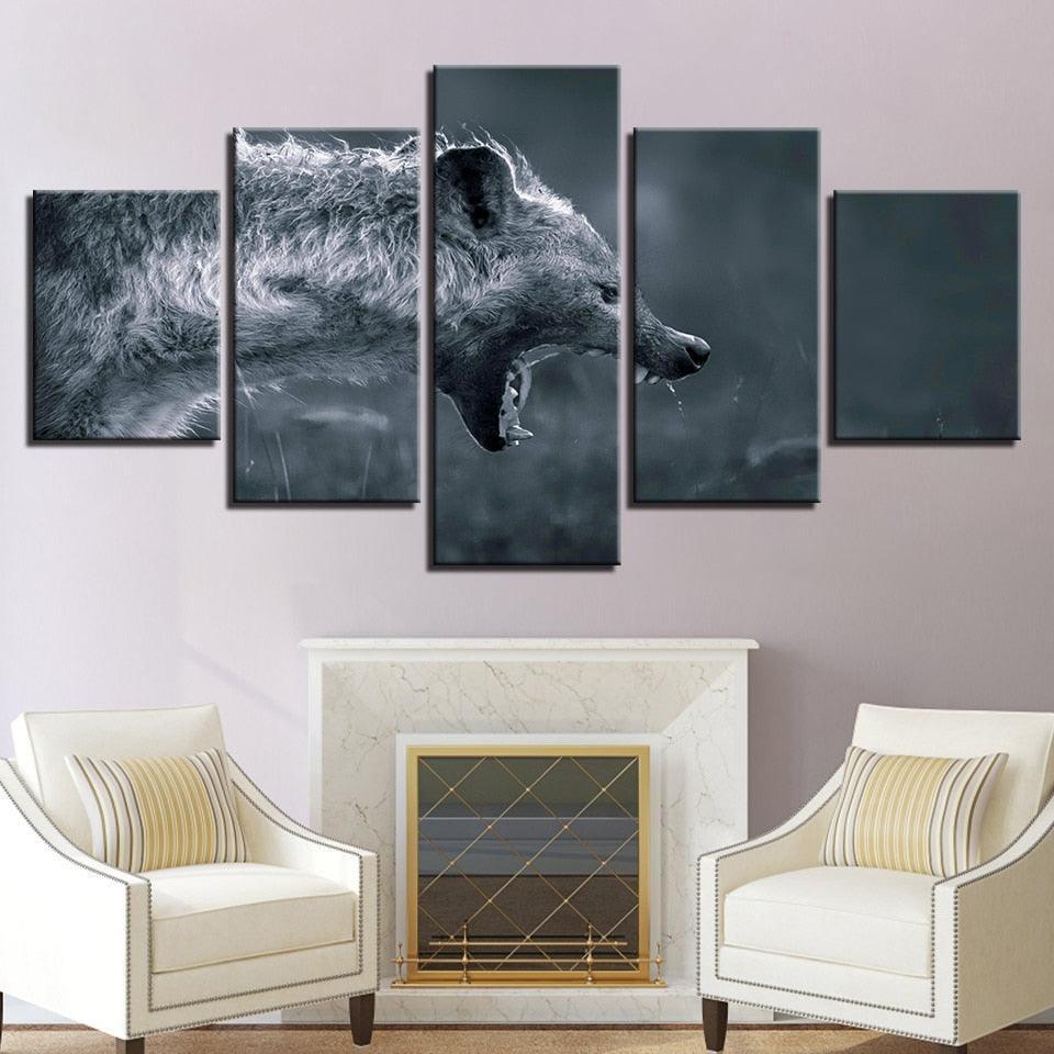 Fierce Hyena 5 Piece HD Multi Panel Canvas Wall Art Frame-Original Frame