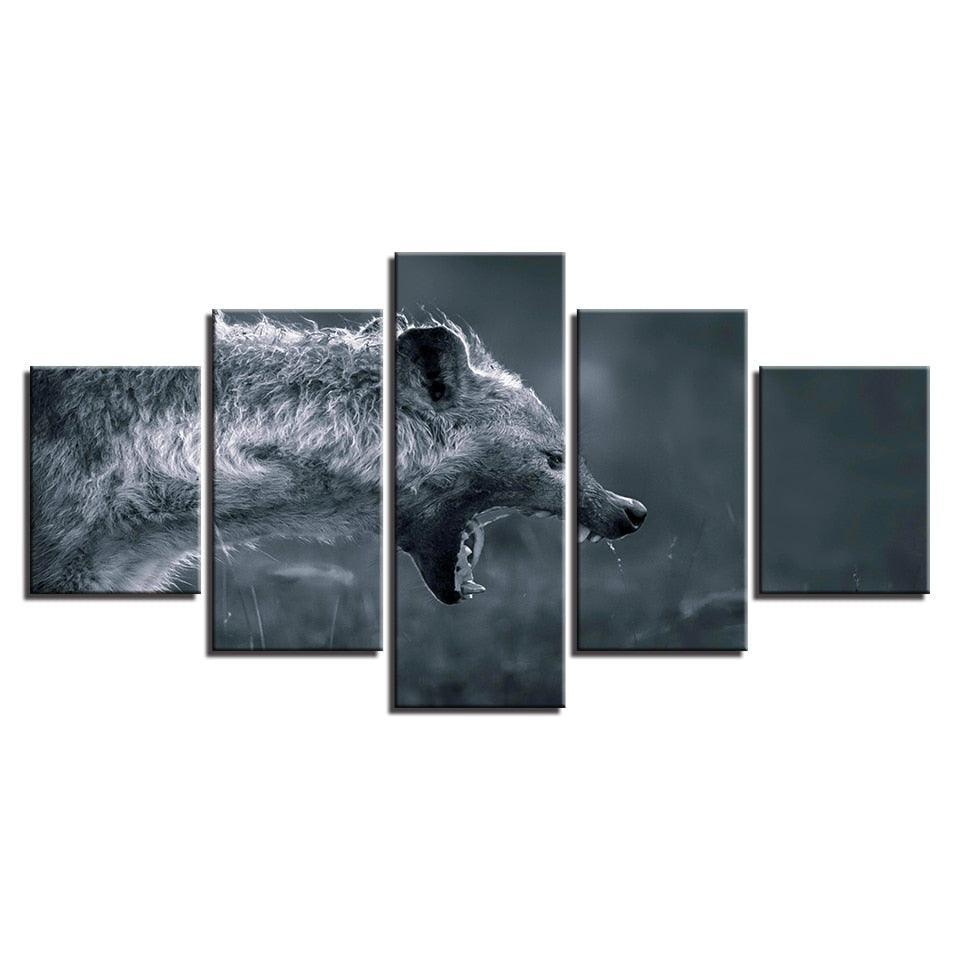Fierce Hyena 5 Piece HD Multi Panel Canvas Wall Art Frame-Original Frame
