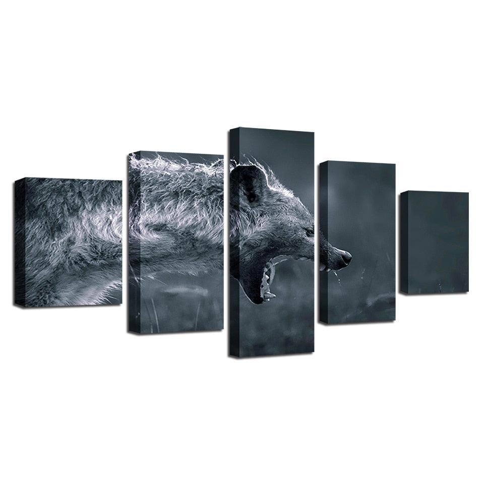 Fierce Hyena 5 Piece HD Multi Panel Canvas Wall Art Frame-Original Frame