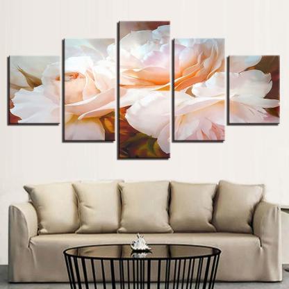 White Flowers 5 Piece HD Multi Panel Canvas Wall Art Frame-Original Frame