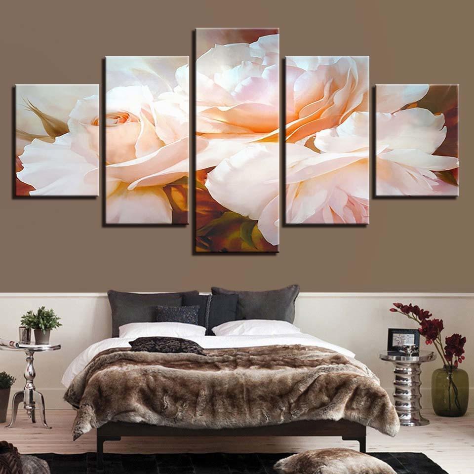 White Flowers 5 Piece HD Multi Panel Canvas Wall Art Frame-Original Frame