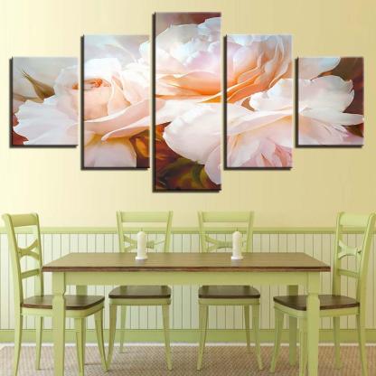 White Flowers 5 Piece HD Multi Panel Canvas Wall Art Frame-Original Frame