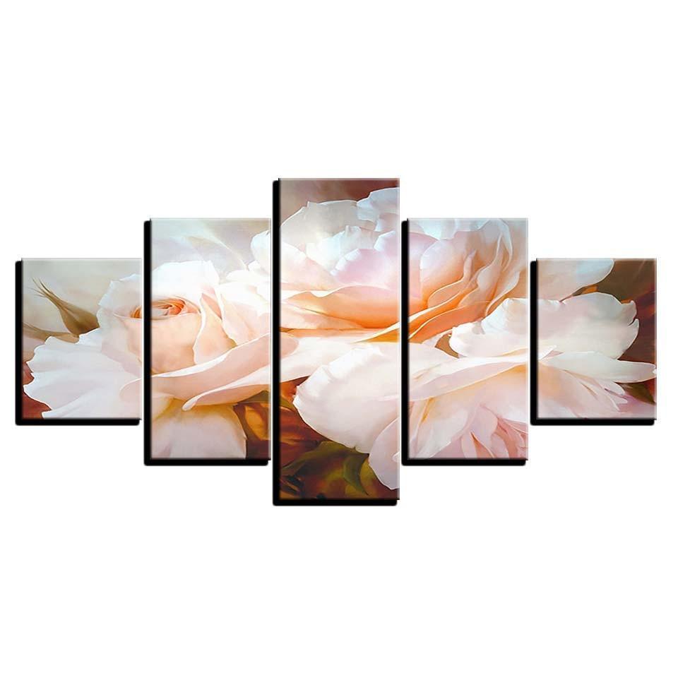 White Flowers 5 Piece HD Multi Panel Canvas Wall Art Frame-Original Frame