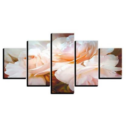 White Flowers 5 Piece HD Multi Panel Canvas Wall Art Frame-Original Frame