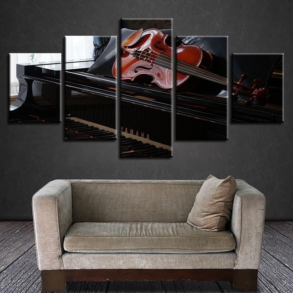 Piano And Violin 5 Piece HD Multi Panel Canvas Wall Art Frame-Original Frame