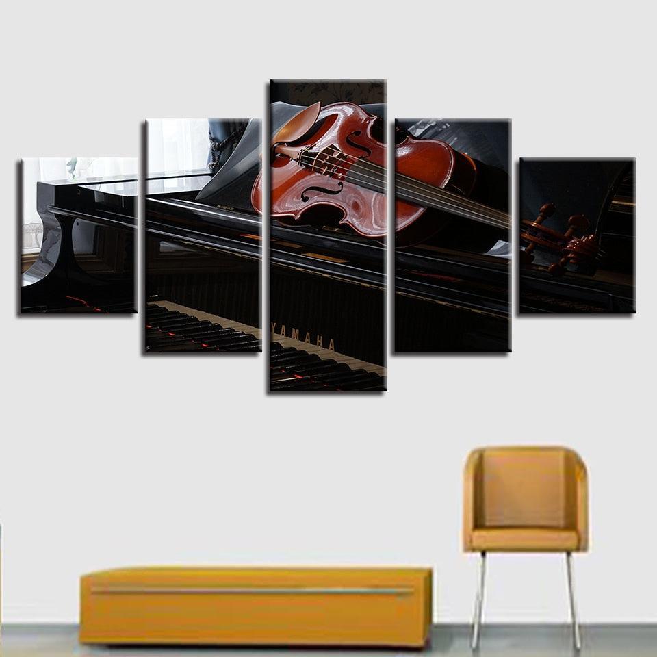 Piano And Violin 5 Piece HD Multi Panel Canvas Wall Art Frame-Original Frame