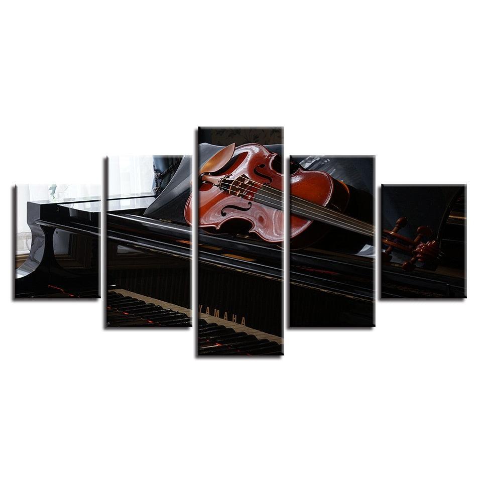 Piano And Violin 5 Piece HD Multi Panel Canvas Wall Art Frame-Original Frame