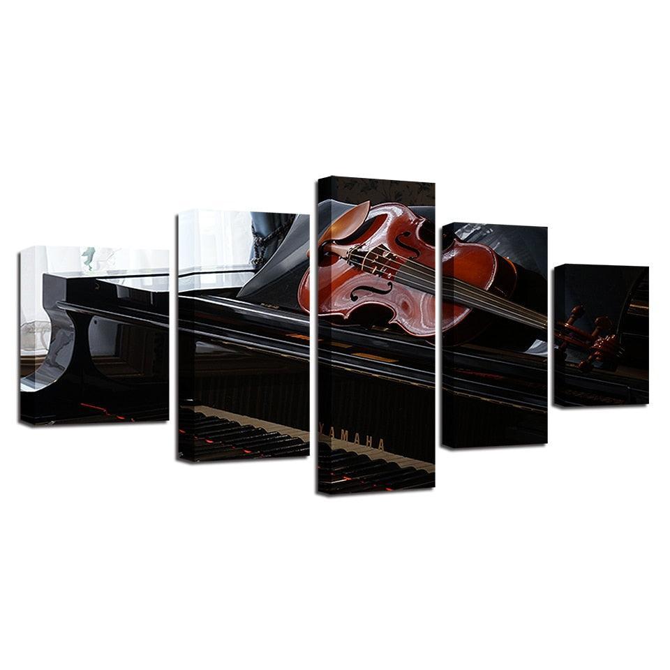 Piano And Violin 5 Piece HD Multi Panel Canvas Wall Art Frame-Original Frame