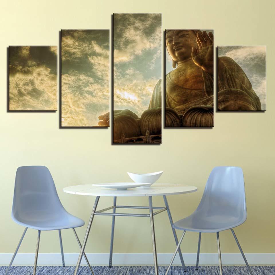 Buddha Statue 5 Piece HD Multi Panel Canvas Wall Art Frame-Original Frame