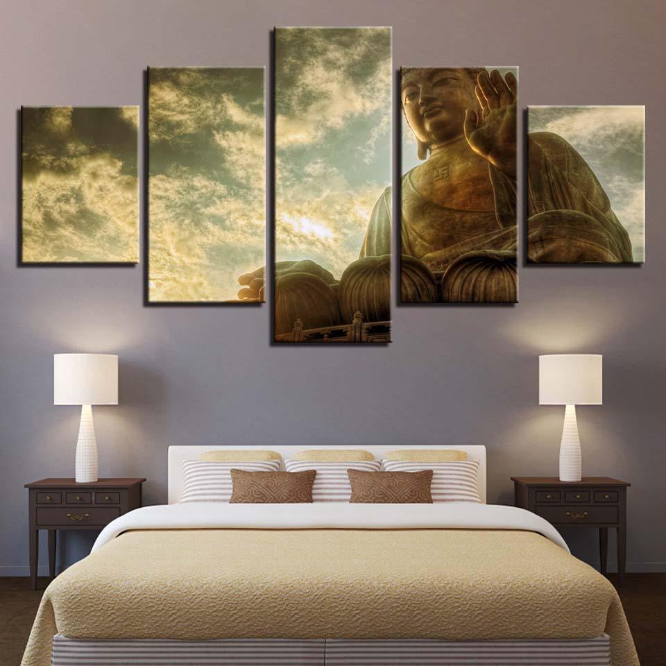 Buddha Statue 5 Piece HD Multi Panel Canvas Wall Art Frame-Original Frame