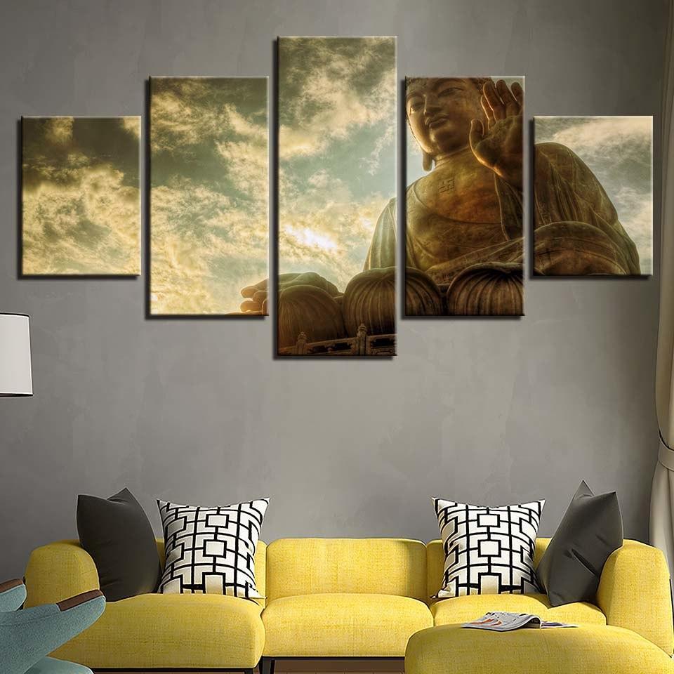 Buddha Statue 5 Piece HD Multi Panel Canvas Wall Art Frame-Original Frame