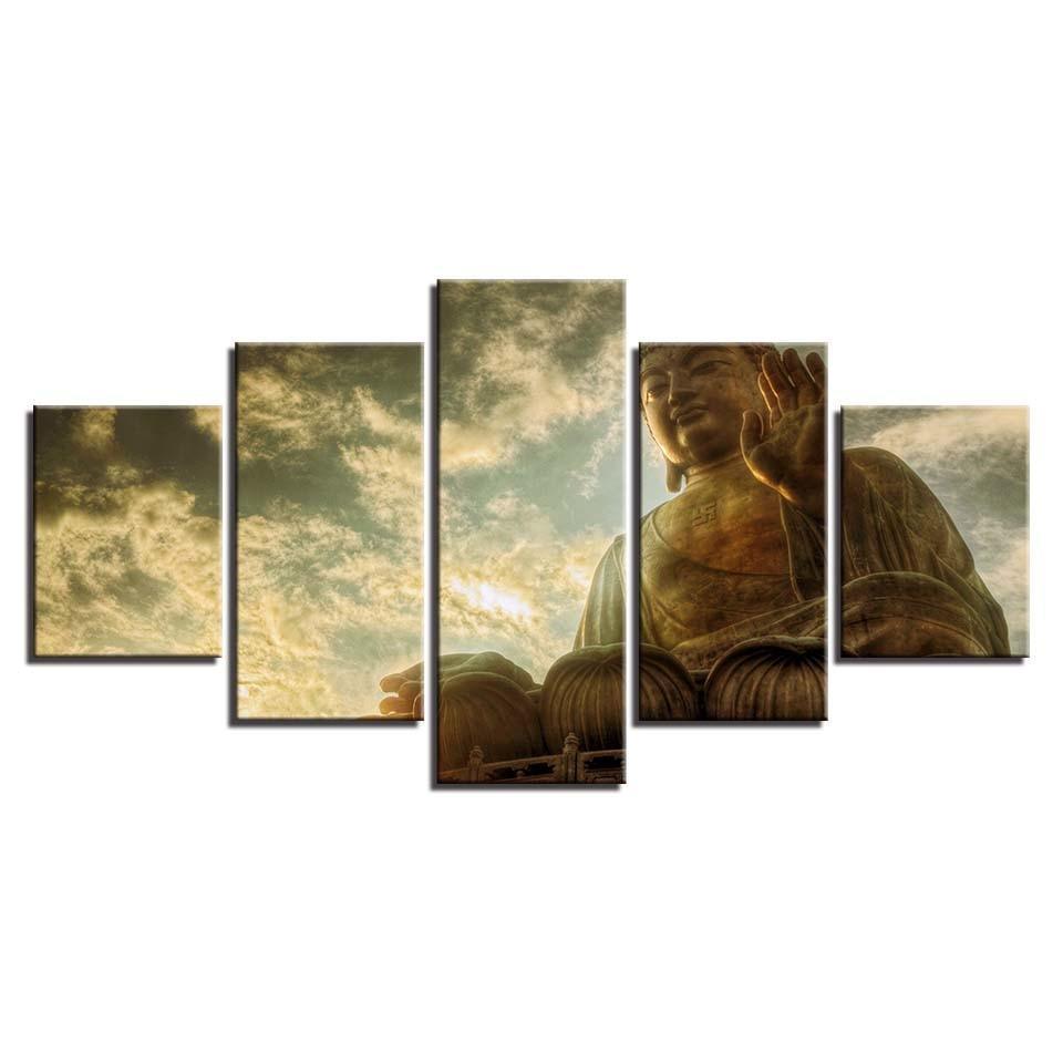 Buddha Statue 5 Piece HD Multi Panel Canvas Wall Art Frame-Original Frame