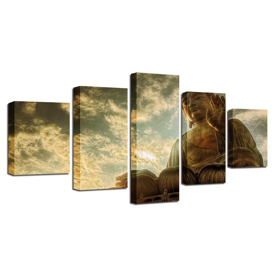 Buddha Statue 5 Piece HD Multi Panel Canvas Wall Art Frame-Original Frame