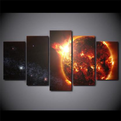 Fireball Planet 5 Piece HD Multi Panel Canvas Wall Art Frame-Original Frame
