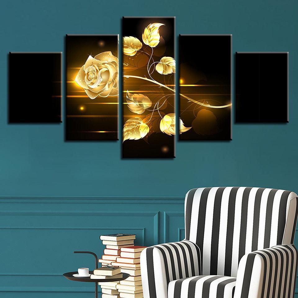 Golden Florals Five-Panel Art Set-Original Frame
