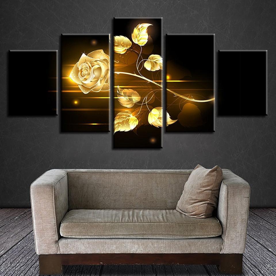 Golden Florals Five-Panel Art Set-Original Frame