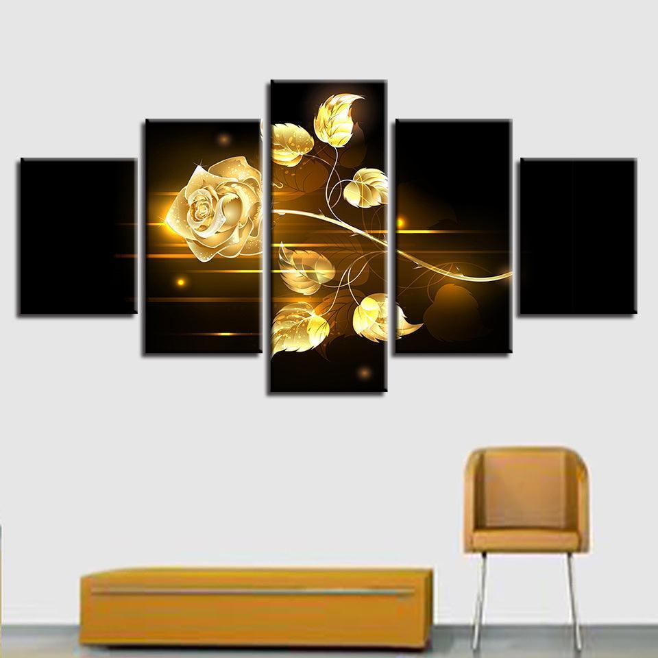 Golden Florals Five-Panel Art Set-Original Frame