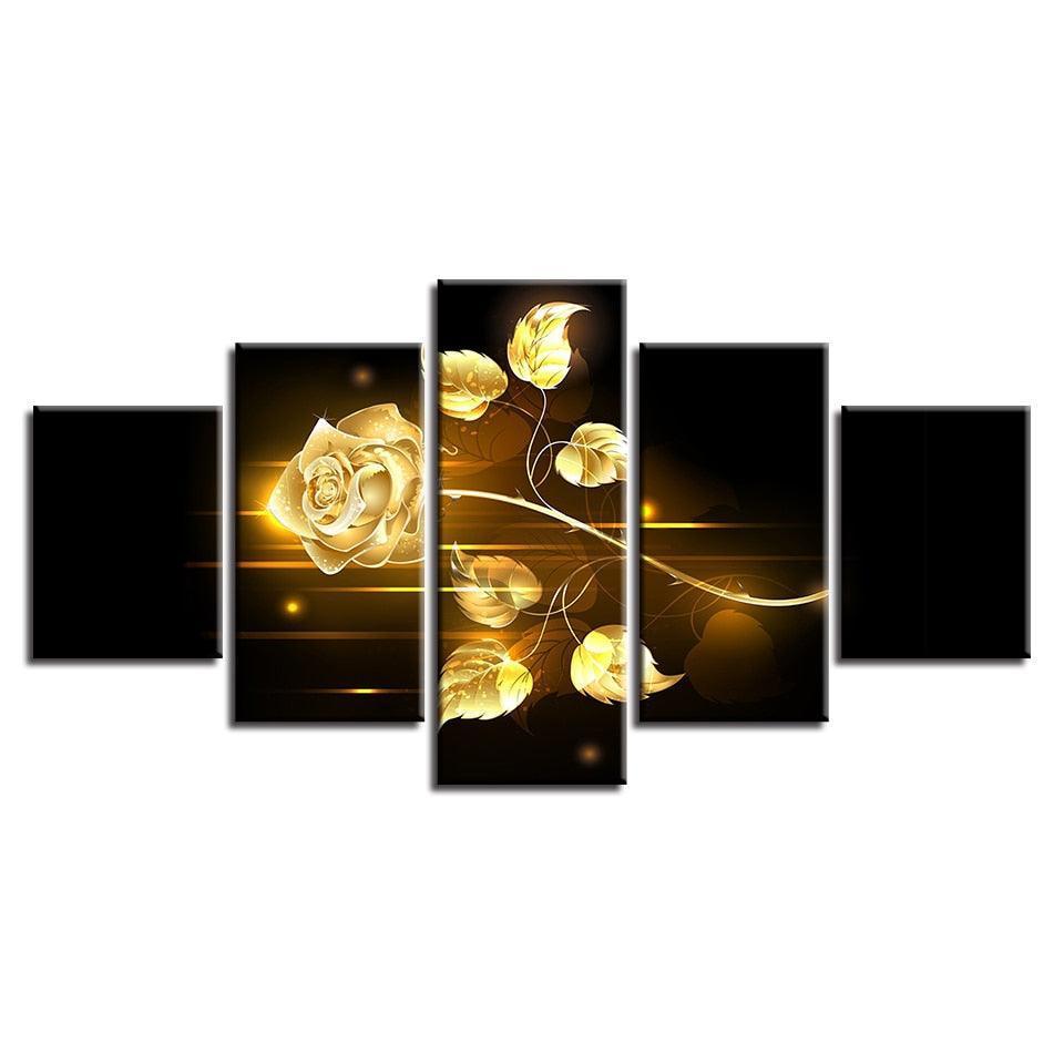 Golden Florals Five-Panel Art Set-Original Frame