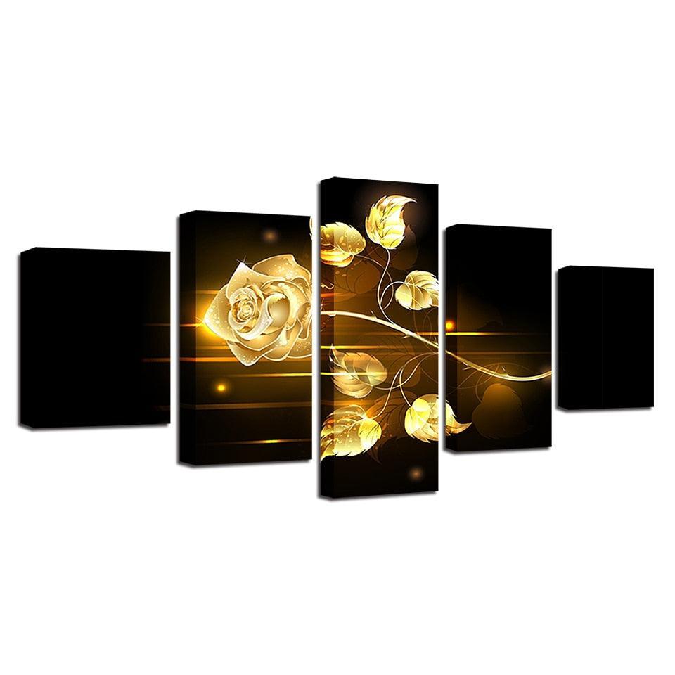 Golden Florals Five-Panel Art Set-Original Frame