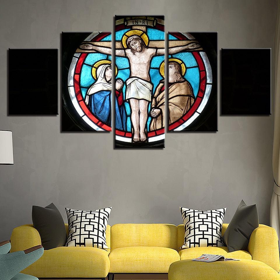 Jesus God On Cross 5 Piece HD Multi Panel Canvas Wall Art Frame-Original Frame