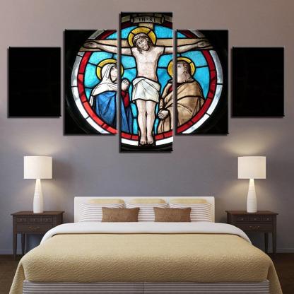 Jesus God On Cross 5 Piece HD Multi Panel Canvas Wall Art Frame-Original Frame