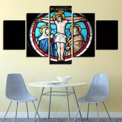Jesus God On Cross 5 Piece HD Multi Panel Canvas Wall Art Frame-Original Frame