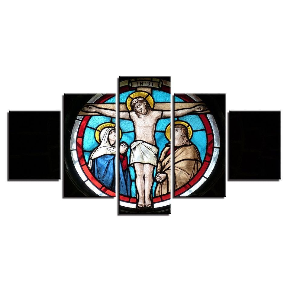 Jesus God On Cross 5 Piece HD Multi Panel Canvas Wall Art Frame-Original Frame