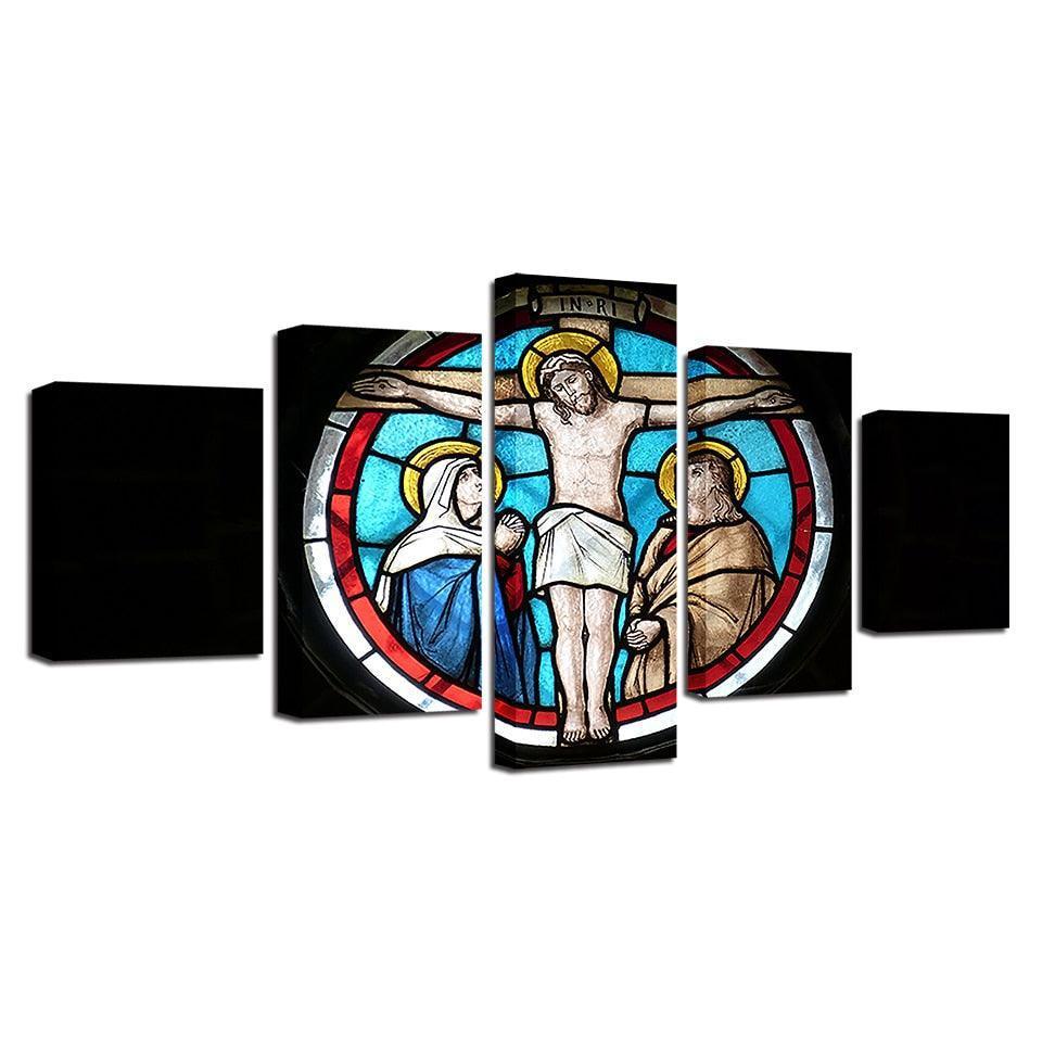 Jesus God On Cross 5 Piece HD Multi Panel Canvas Wall Art Frame-Original Frame