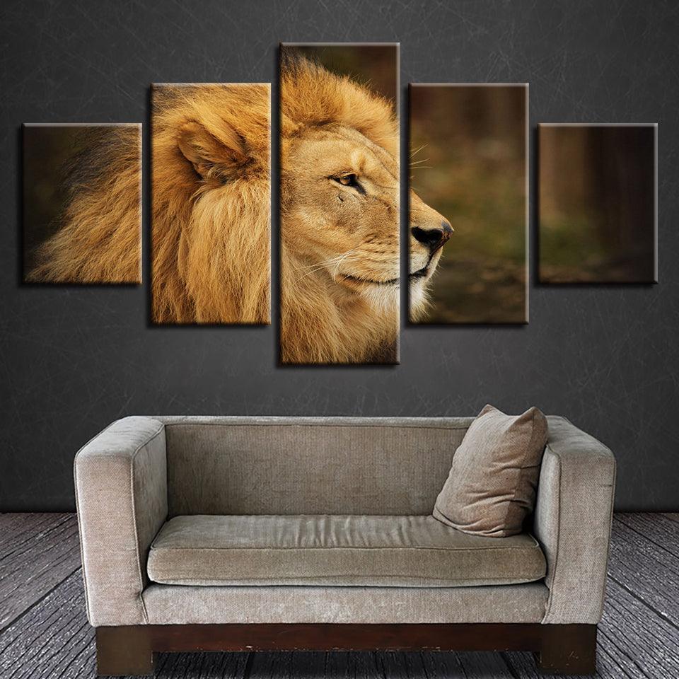 Proud Lion 5 Piece HD Multi Panel Canvas Wall Art-Original Frame