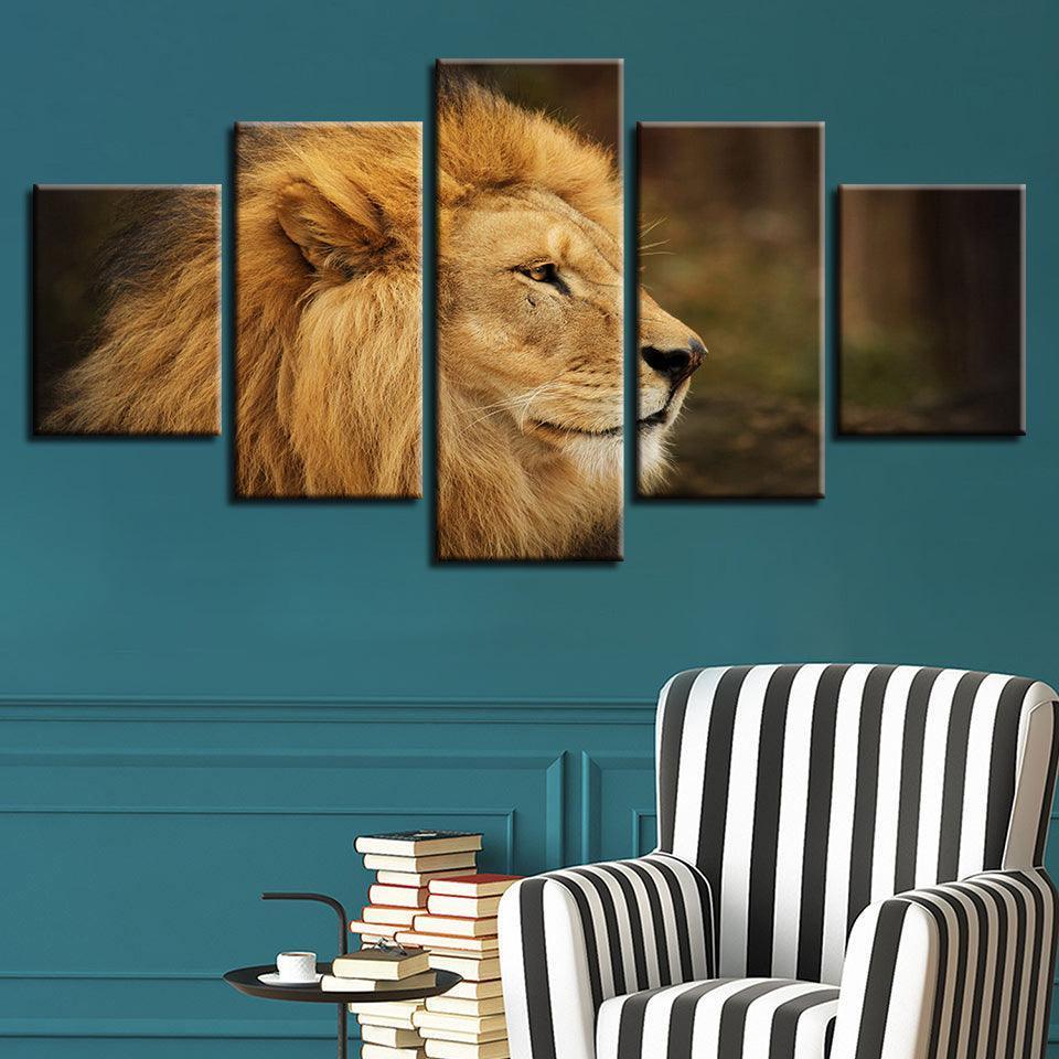 Proud Lion 5 Piece HD Multi Panel Canvas Wall Art-Original Frame